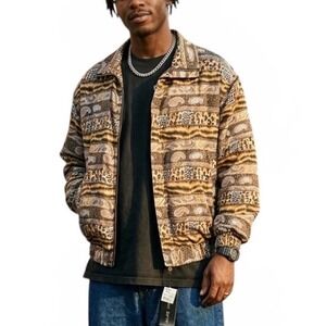 Fuda International Mens Silk Bomber Jacket L‎ Vintage Animal Paisley  Deadstock